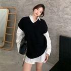 Tie Back Knit Vest / Plain Shirt / Tie / Set