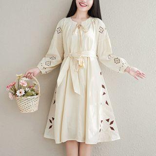 Balloon-sleeve Pattern Embroidered A-line Dress