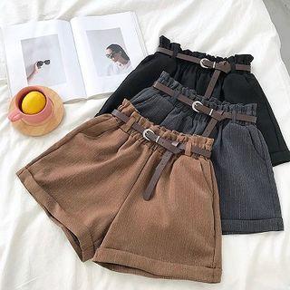 Plain Roll-up High-waist Shorts