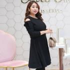 Cold-shoulder Bow Accent A-line Dress