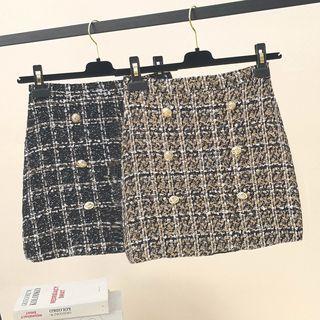 Double-breasted Tweed Mini Pencil Skirt