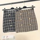 Double-breasted Tweed Mini Pencil Skirt