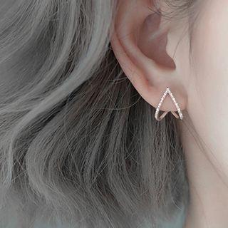 Heart Ear Stud 1 Pair - 925 Silver - Love Heart - Silver - One Size