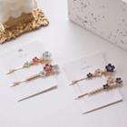 Set Of 2 : Flower Faux Pearl Hair Pin (assorted Designs)
