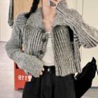 Collared Cropped Cardigan Gray - One Size