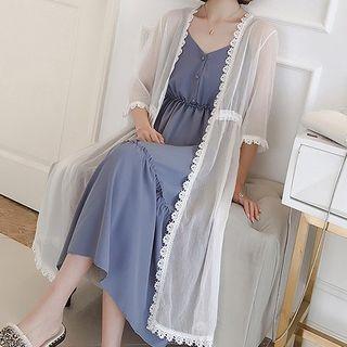 Set: Strappy A-line Midi Dress + 3/4-sleeve Light Jacket