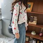 Cherry Flare-sleeve Chiffon Top White - One Size