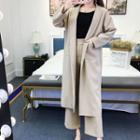 Set: Open-front Long Jacket + High-waist Cropped Wide-leg Pants