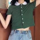 Striped Loose-fit Polo Shirt Green Striped - One Size