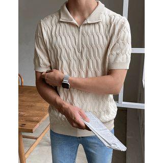 Mock-neck Zipped Cable-knit Top