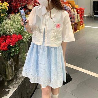 Elbow-sleeve Shirt / Spaghetti Strap Dress