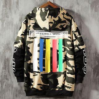 Mock Two-piece Printed Camo Hoodie