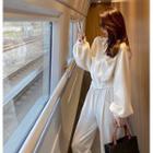 Set: Puff-sleeve Zip Jacket + Sweatpants
