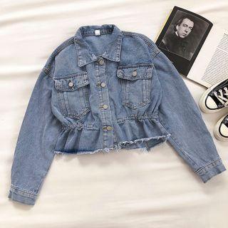 Plain Single-breasted Frayed Long-sleeve Jacket