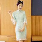 Traditional Chinese 3/4-sleeve Mini Sheath Dress