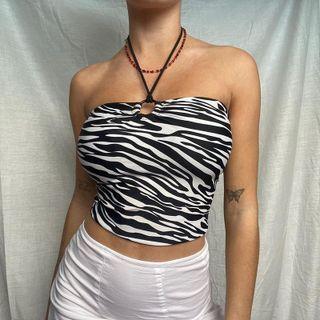 Halter-neck Zebra Print Crop Camisole Top