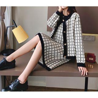 Set: Sleeveless Tweed Shift Dress + Cardigan