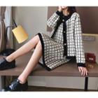 Set: Sleeveless Tweed Shift Dress + Cardigan