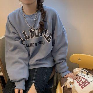Fleece-lined Round-neck Lettering Sweatshirt