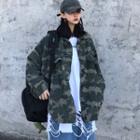 Corduroy Camo Print Jacket As Shown In Figure - One Size