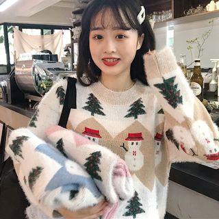 Mock Neck Christmas Print Sweater