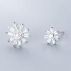 Non-matching 925 Sterling Silver Rhinestone Flower Earring 1 Pair - S925 Silver - As Shown In Figure - One Size
