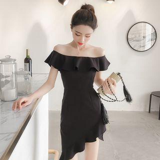 Off-shoulder Ruffle Trim Mini Sheath Dress