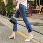 Godet-hem Distressed Straight-cut Jeans