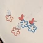 Heart Flower Dangle Earring 1 Pair - Silver Needle - Flower - Blue - One Size