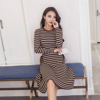 Striped Long-sleeve Knitted Dress