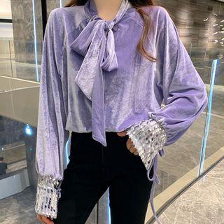 Sequined Detail Velvet Top