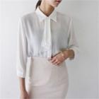 Tie-front 3/4-sleeve Chiffon Blouse