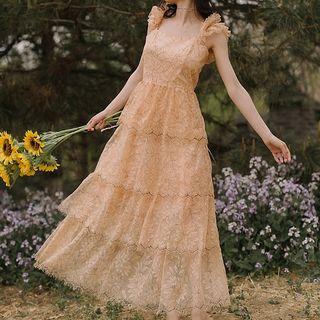 Sleeveless Lace Midi Tiered Dress