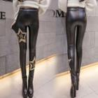 Sequined Fleece-lined Faux Leather Skinny Pants