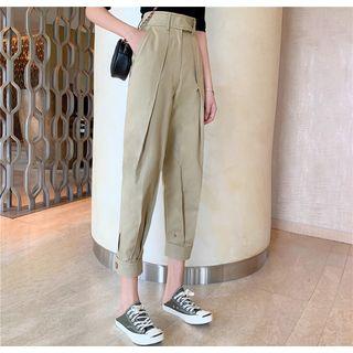 Plain Short-sleeve T-shirt / High Waist Cropped Pants