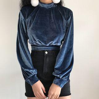 Mock-neck Cropped Velvet Pullover