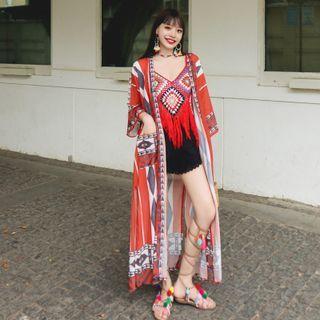 Patterned Light Jacket Red & Black & White - One Size