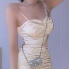 Faux Pearl Rhinestone Crossbody Bag White - One Size