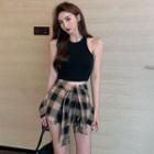 Halter-neck Camisole Top / Plaid Skort