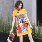 Short-sleeve Mandarin Collar Print Mini Dress