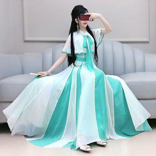 Cape-sleeve Two Tone A-line Maxi Dress