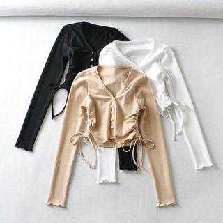 V-neck Drawstring Cropped Cardigan