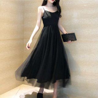 Sleeveless Mesh Midi Dress Black - One Size