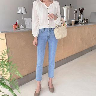 Round-neck Raglan-sleeve Blouse Ivory - One Size