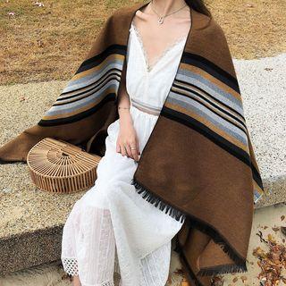 Striped Fringed Shawl Stripes - Brown - One Size