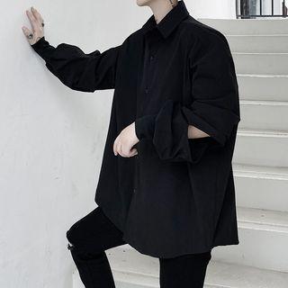 Long-sleeve Plain Cut-out Shirt