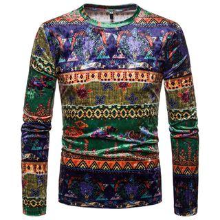 Long-sleeve Print Velvet T-shirt