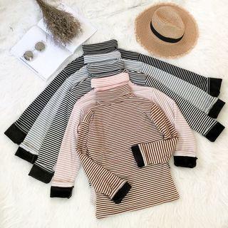Mock-turtleneck Striped Knit Sweater