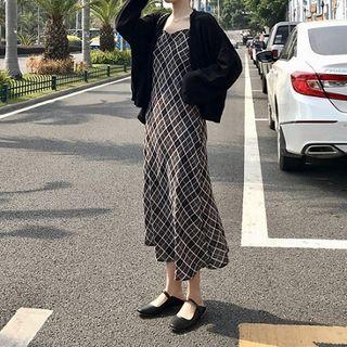 Plaid Chiffon Midi Spaghetti Strap Dress