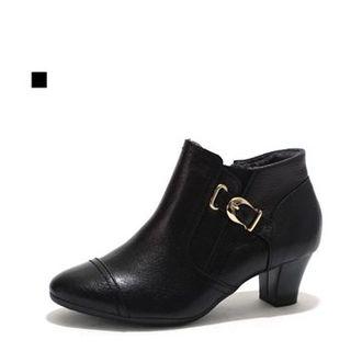 Genuine Leather Buckled-trim Booties